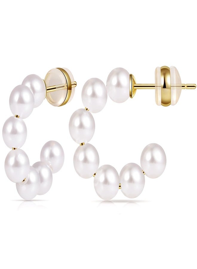 Gacimy Pearl Hoop Earrings for Women with 925 Sterling Silver Post, 5mm Thick Chunky Pearl Earrings For Women 14K Gold Plated, 20mm Small Pearl Hoops - Image 1